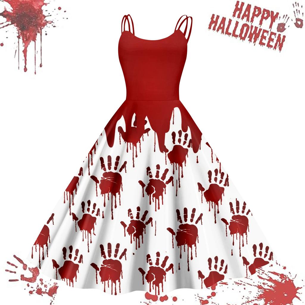 Kvinners avslappede Halloween-trykte seler vintage kjole