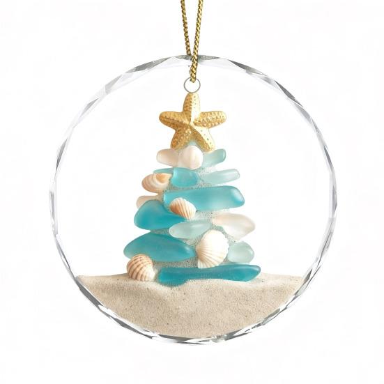Sea Glass Christmas Ornaments Handcrafted Coastal Xmas Tree Ornament with Starfish Seashell Decor for Sea Lovers Holiday Party Decor