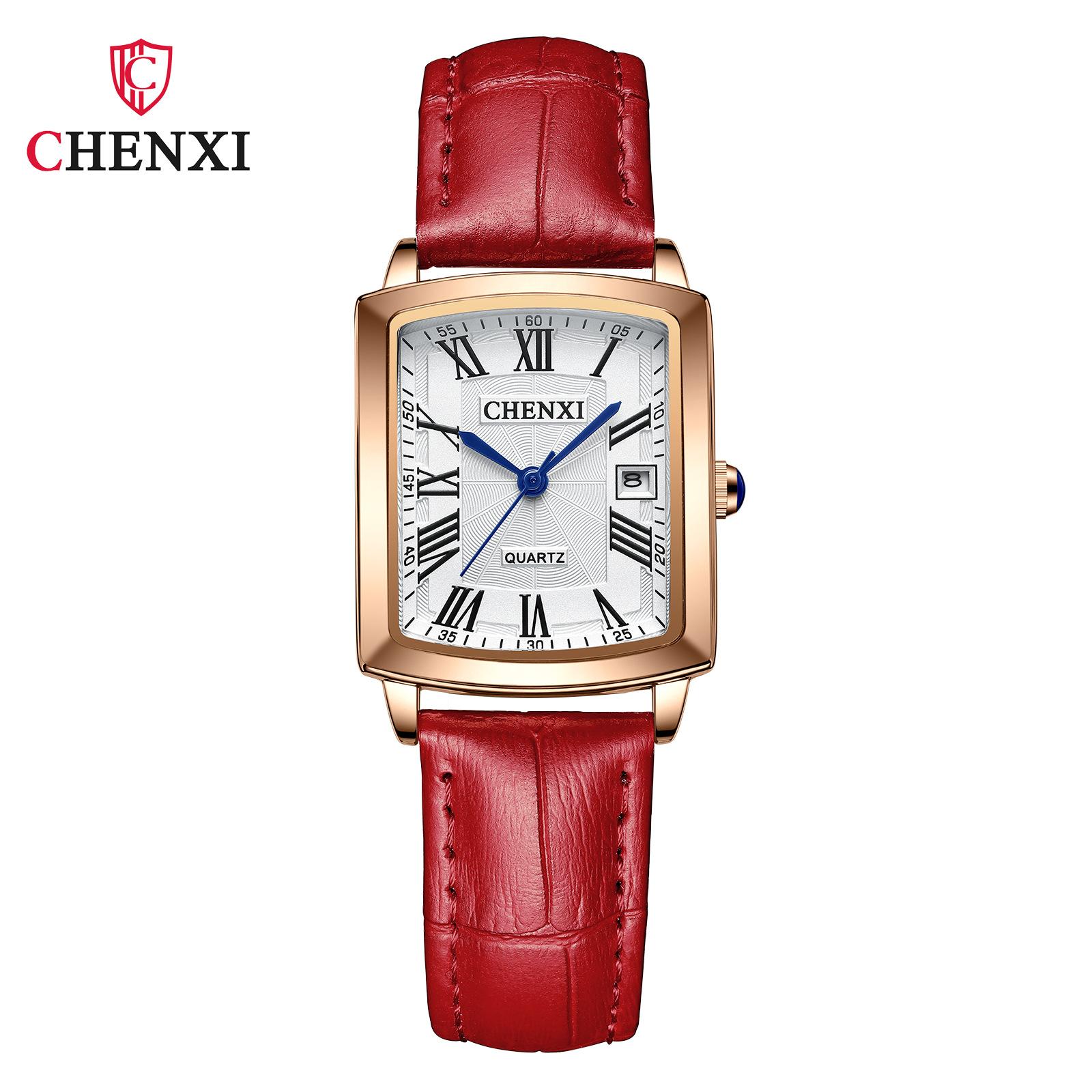 Новые роскошные женские часы с коробкой, квадратные часы, женские модные кожаные водонепроницаемые женские кварцевые часы красный