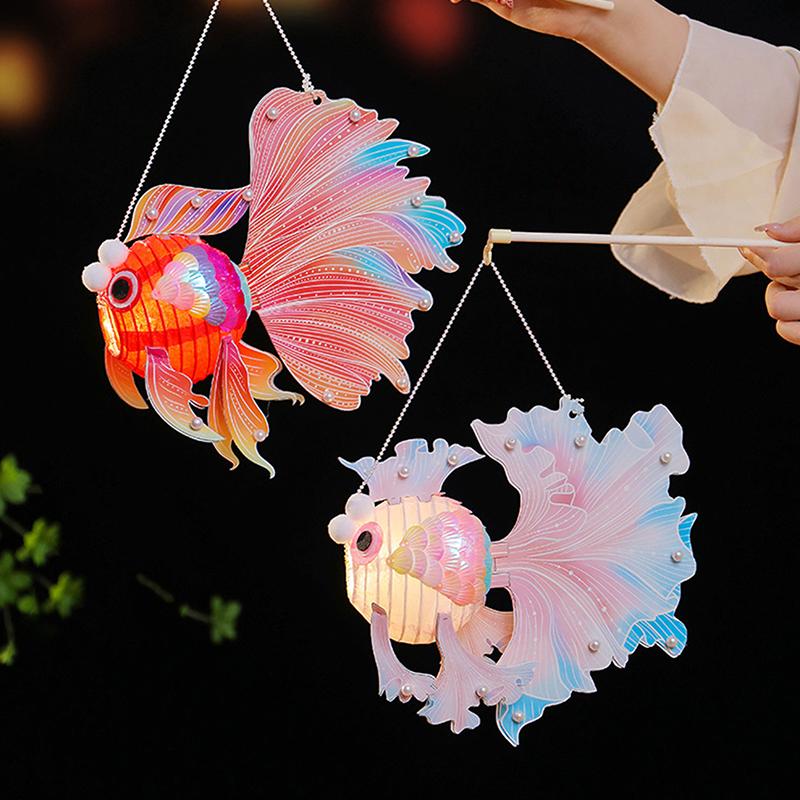 

1 комплект китайских светящихся бумажных фонарей, фонарей в виде золотых рыбок, набор для самостоятельного изготовления, детский подарок ручной работы, праздник середины осени, новогодний лунный фонарь 2