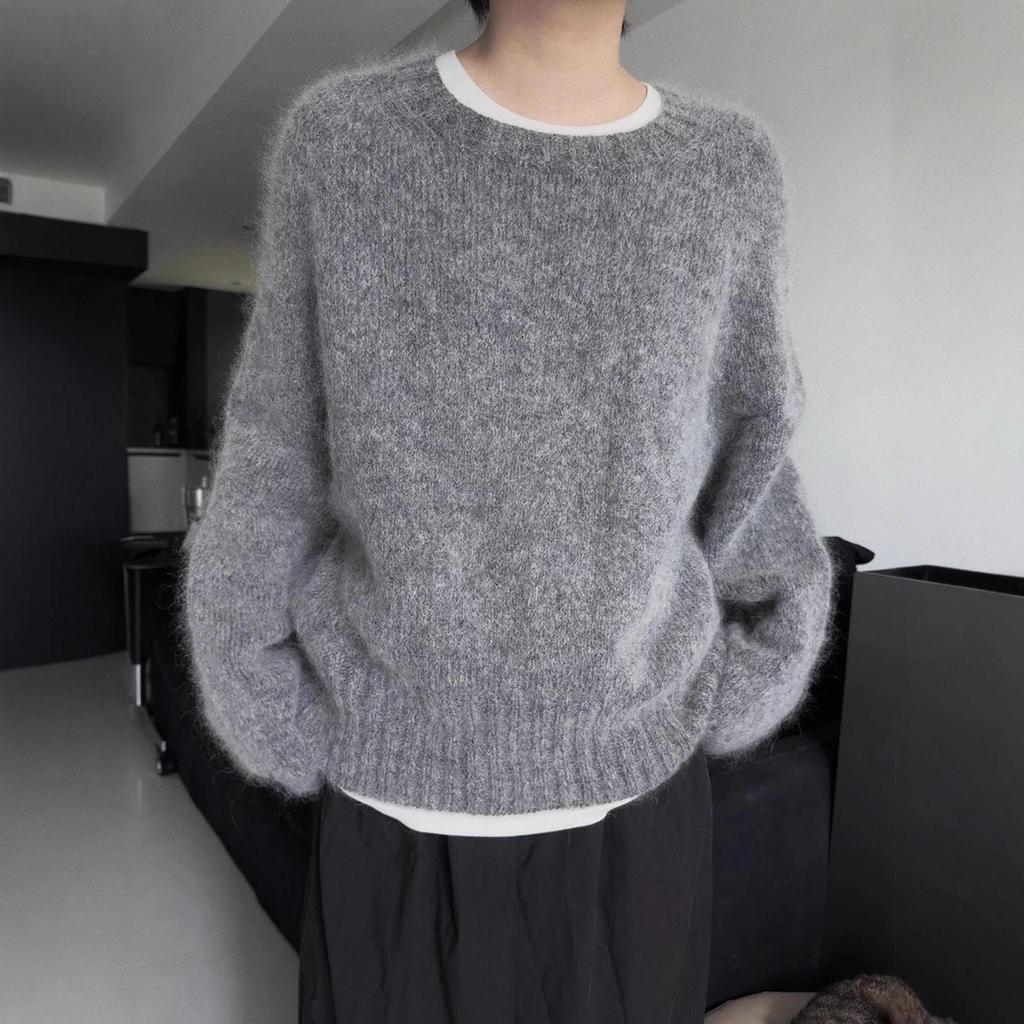 Women's Thick 100% Wool Korean-Style Loose Knit Sweater for Autumn/Winter