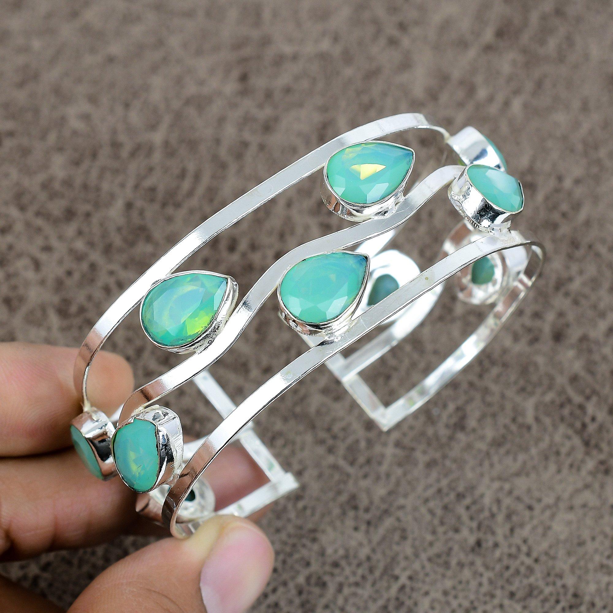 

Fire Opal Gemstone Handmade 925 Sterling Silver Cuff Bangle Adjustable KKG-196