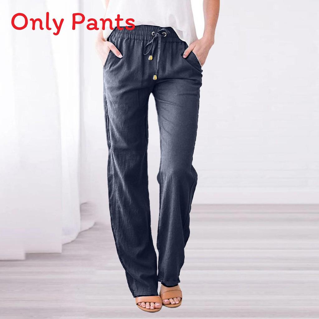 Casual Womens Cotton Linen Drawstring Wide Leg Pants For Summer Comfort