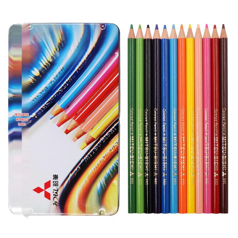 Mitsubishi Uni 12-Color Oil-Based Colored Pencils Set in Iron Box HB