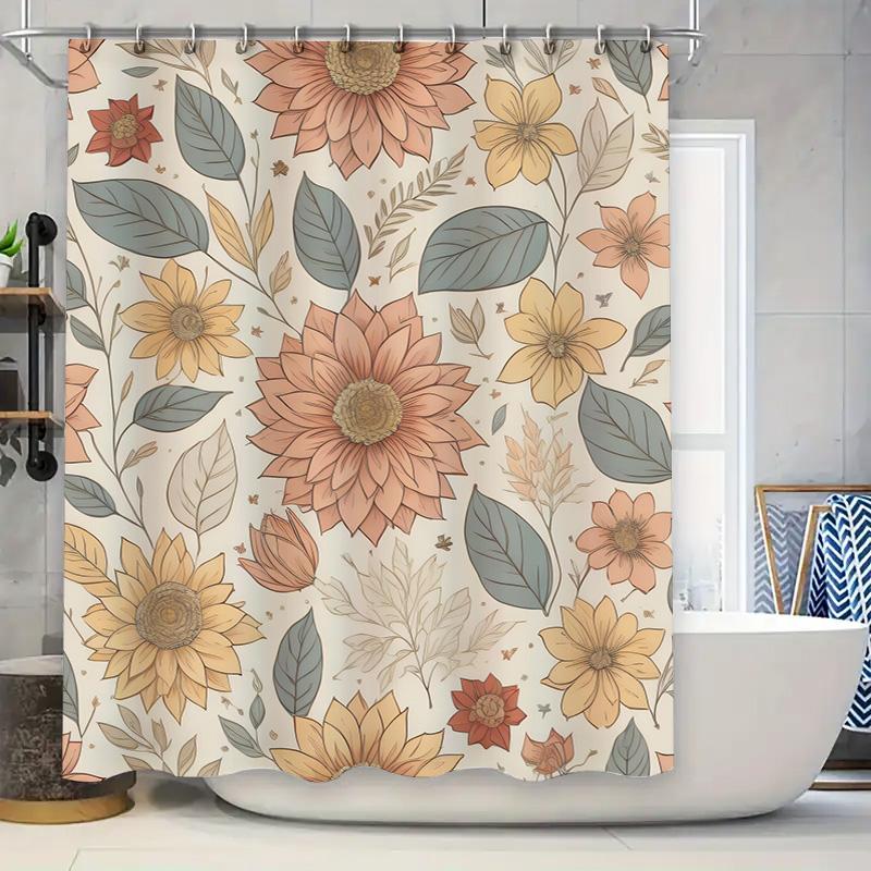 

Luxury Floral Shower Curtain Pink Beige Decorative Fabric Bath Linen Waterproof Waterproof Shower Privacy Screen Room Divider Pe W60H190(CM)-1 Pcs