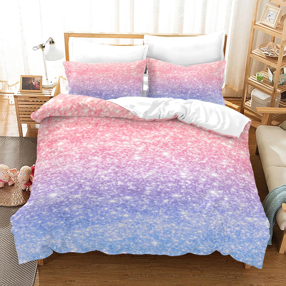 Gradient Duvet Cover Set Microfiber Rainbow Striped Glitter Sequins Quilt Cover Double Queen King Size 2/3pcs Comforter Cover