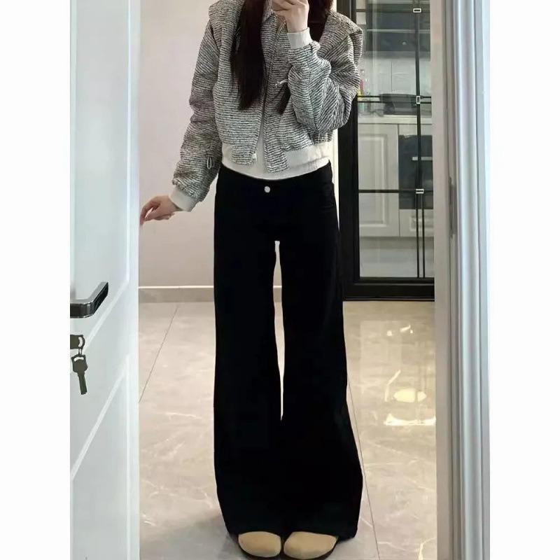 Spice Girl Low-rise Micro-flared Jeans Women's Autumn New Black Slim-fitting Loose and Thin Casual Floor Pants