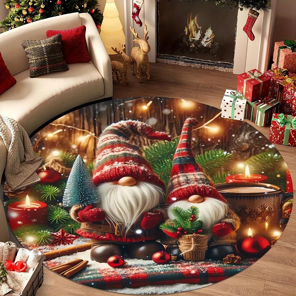 Christmas Round Rug  Decorate Your Home with Magical Christmas Tree and Santa Claus Designs  Bedroom Rug  New Year's Home Decor