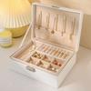 Double Layer Jewelry Box PU Leather Organizer with Lock for Earrings Rings Necklaces Bracelets Storage Case