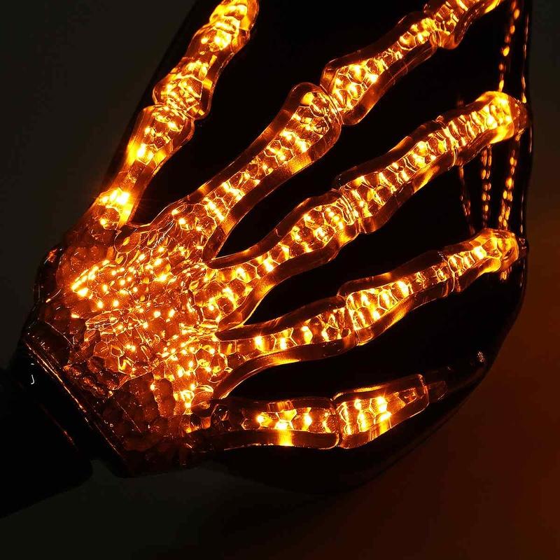 1 Pair Motorcycle Mirror Skeleton View Mirrors Elctric Bright Skull Hand Claw Side Rear  LED Turn Signal Light 8mm 10mm Universal