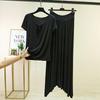Damen Sommer Modal Schlafanzug Sets Übergröße M bis 6XL Krawattenhals Kurzarm T-Shirt und Kordelzug Hoher Bund Langer Rock Lässige Mode 2-teiliges Set