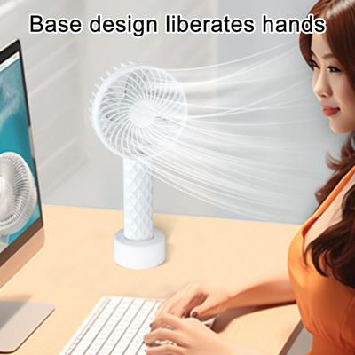 Portable Desk Fan with Base 3 Speed Adjustable Summer Handheld Cooling Fan USB Rechargeable Quiet Travel Office Outdoor Personal Fan