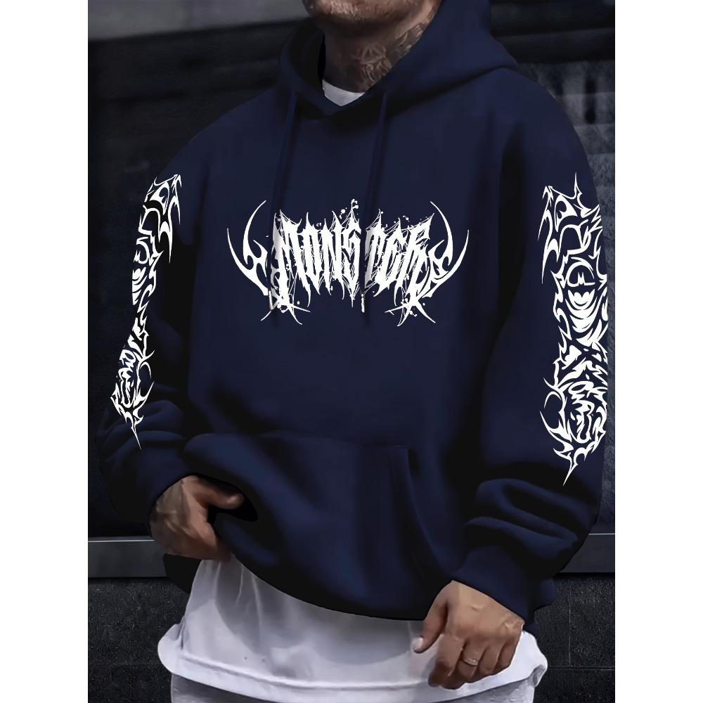 

American Street Style Letter Multi Pattern Sleeve Print Hooded Sweatshirt, Autumn and Winter Trendy Loose Fit Design, Niche Couple Jacket S