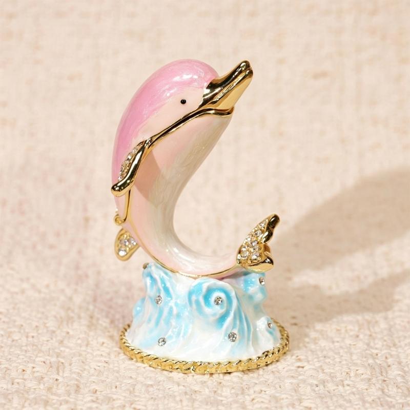 Elegante Delfinform Schmuckschatulle Handgefertigtes Heimdekorations-Ornament Legierungstextur Geeignet für Ringe Halsketten Aufbewahrung