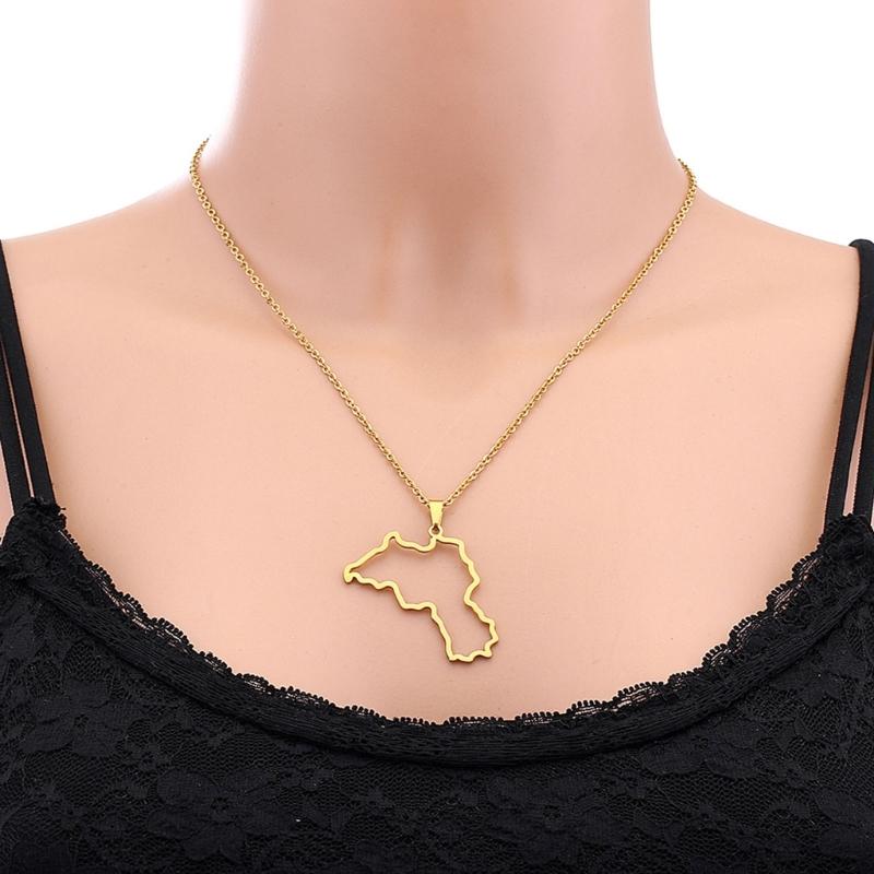 Trendy Kurdistan Map Shaped Pendant Necklace Map and City Necklace Long Choker Gothic Party Fashion Jewelry