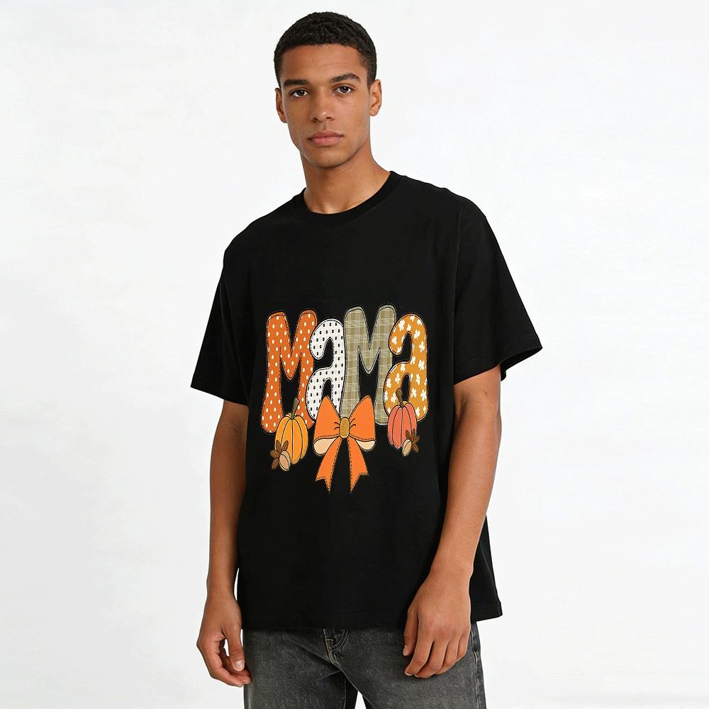 Fall Thanksgiving Mama Pumpkin Print Casual Top Pure cotton T-shirt