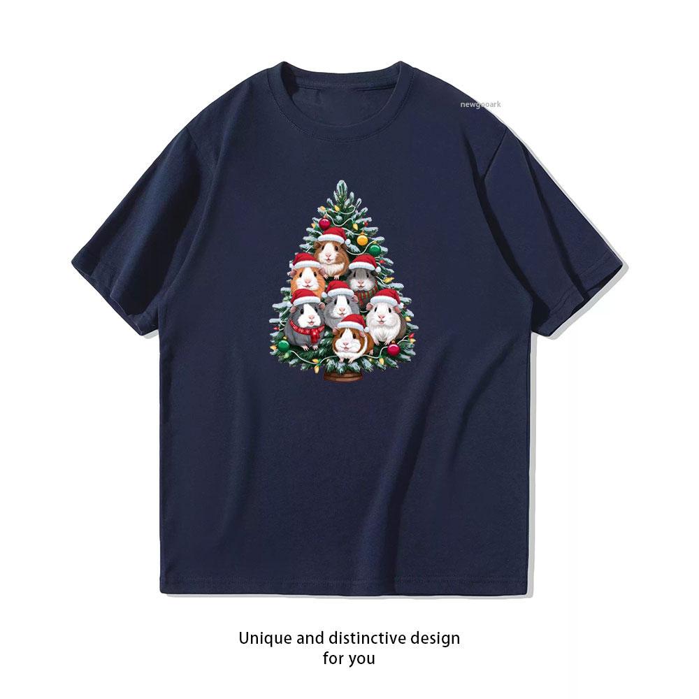 Guinea Pig Christmas Tree Graphic T Shirts Woman Man Kawaii Creative Cartoon Tshirt Classic Oneck Cotton Shortsleev Camisetas