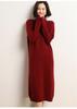 Fall/Winter Cashmere Over-the-Knee Long Skirt Dress with Half-High Collar – Loose, Casual Knit Style