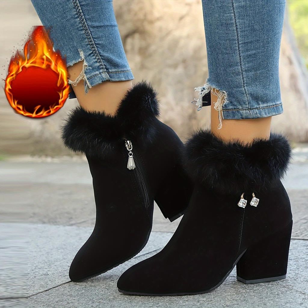 New Padded Martin Boots Women's Cotton Boots 2025 New Large Size Pointed Head Rhinestone Fur Short Boots