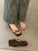 French evening slippers outside women's shoes 2025 summer retro thin strap toe beach leopard print slope heel sandals