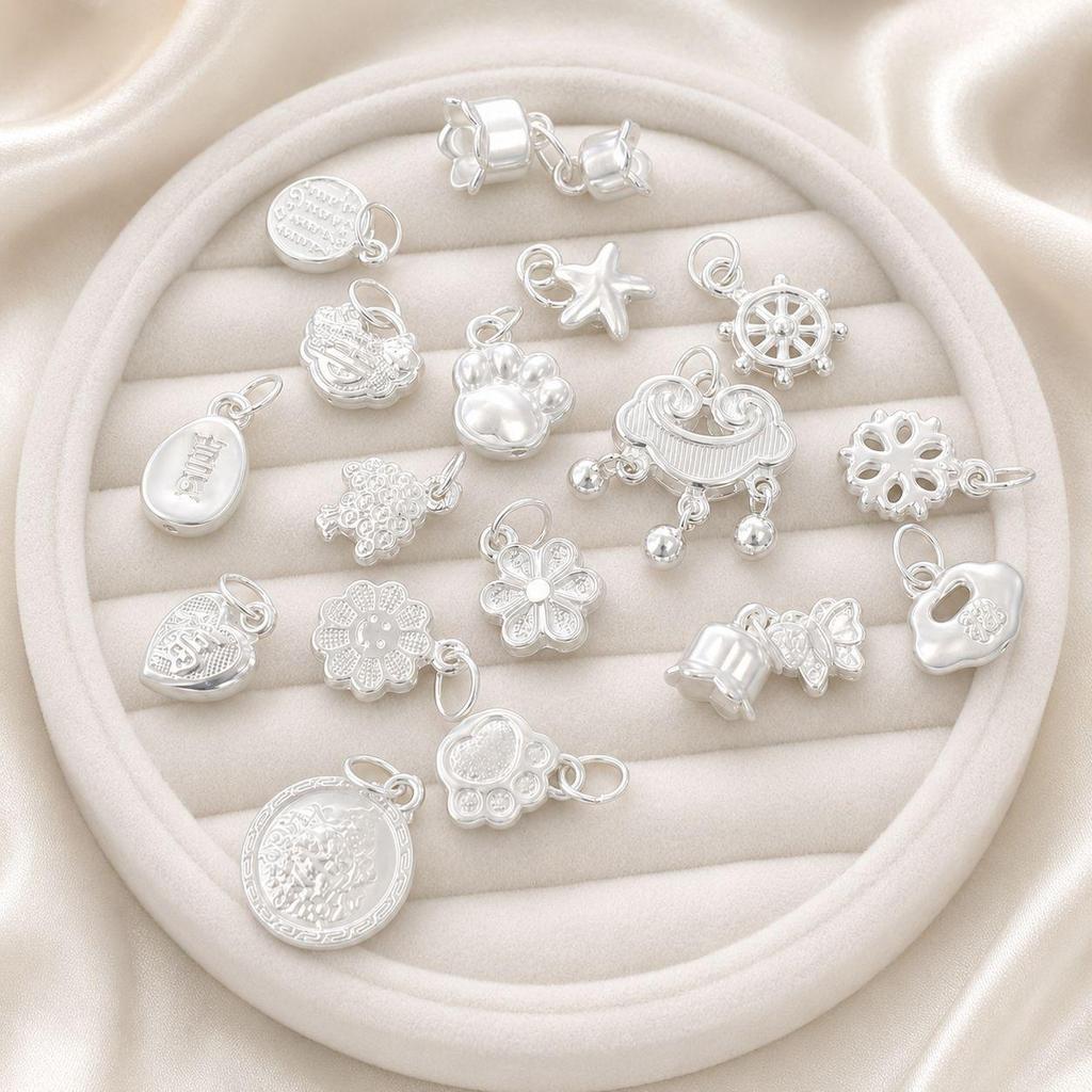 Sterling Silver 999 Retro Auspicious Pendant: Fu Character/Flower Lock Styles