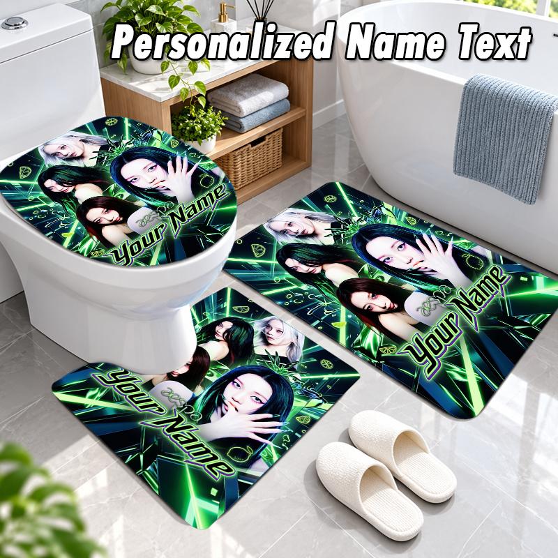 aespa Custom Name 3Pcs Flannel Bathroom Mat Set Toilet Rug Personalized Bath Decor