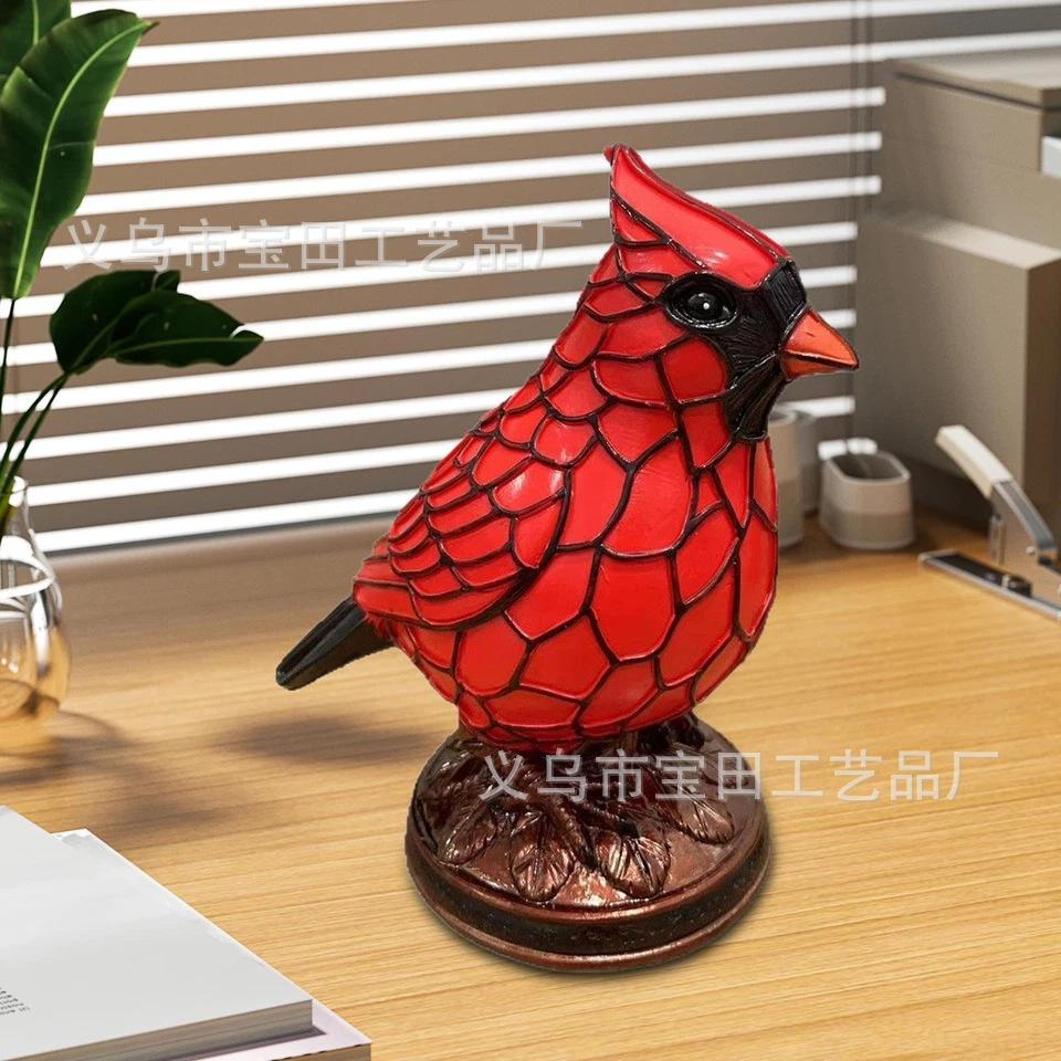 Statue Ornament Cardinal Lamp Decoration Red Bird Animal Table Lamp Resin Craft Ornament
