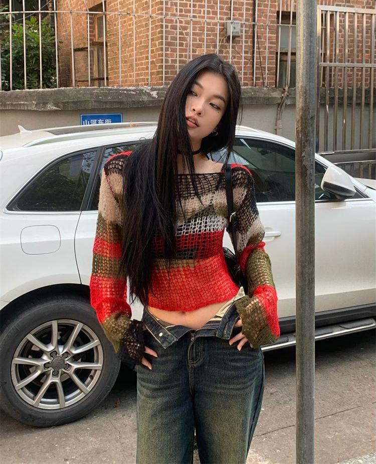 Y2K Maglione oversize vintage da donna Harajuku Grunge scava fuori pullover lavorato a maglia Moda senza schienale Crop Top Maglione anni 2000