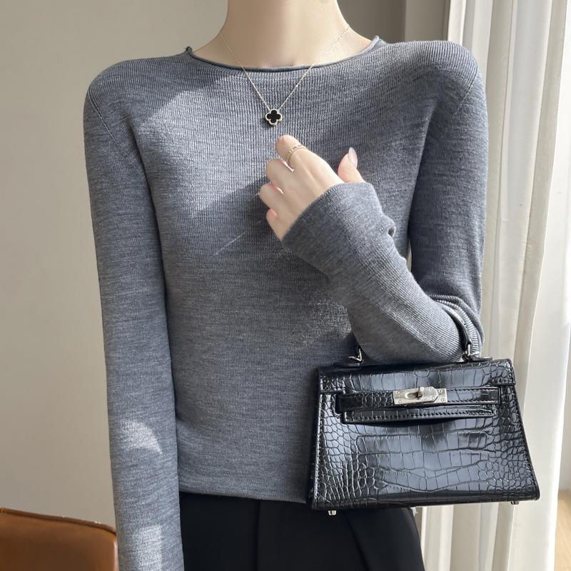2025 Women's Slim Fit Elegant Wool Sweater - Versatile Round Neck Knit for Spring/Autumn