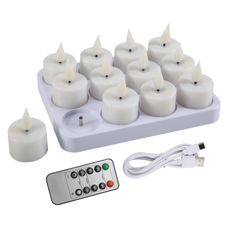 Versatile Battery Operated LED Flickering Tea Light Candles 12Pc Rechargeable Flameless Candles