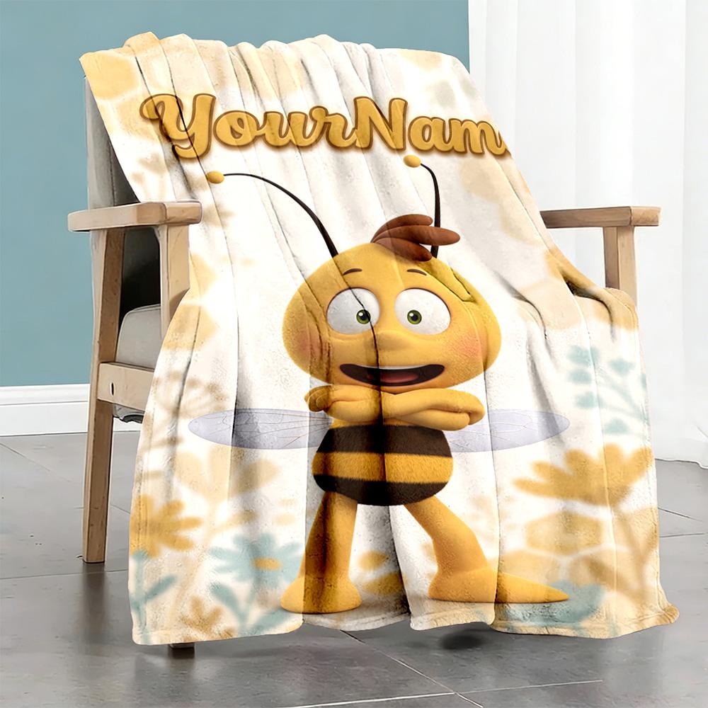 Biene Maja Customize Text Blanket Lightweight Customizable Blanket Soft Warm Cozy Throw For Seaside Bed Picnics Livingroom Four Seasons Universal