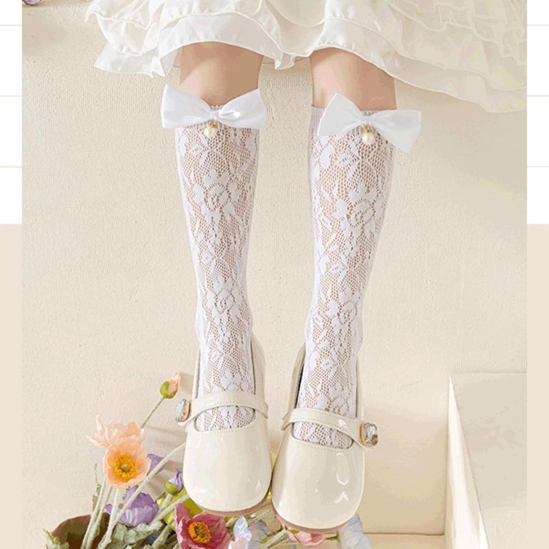Fashionable Sweet Style Socks Lace Bowknot Decorations for Kids Lightweight Summer Calf Length Socks for Girls