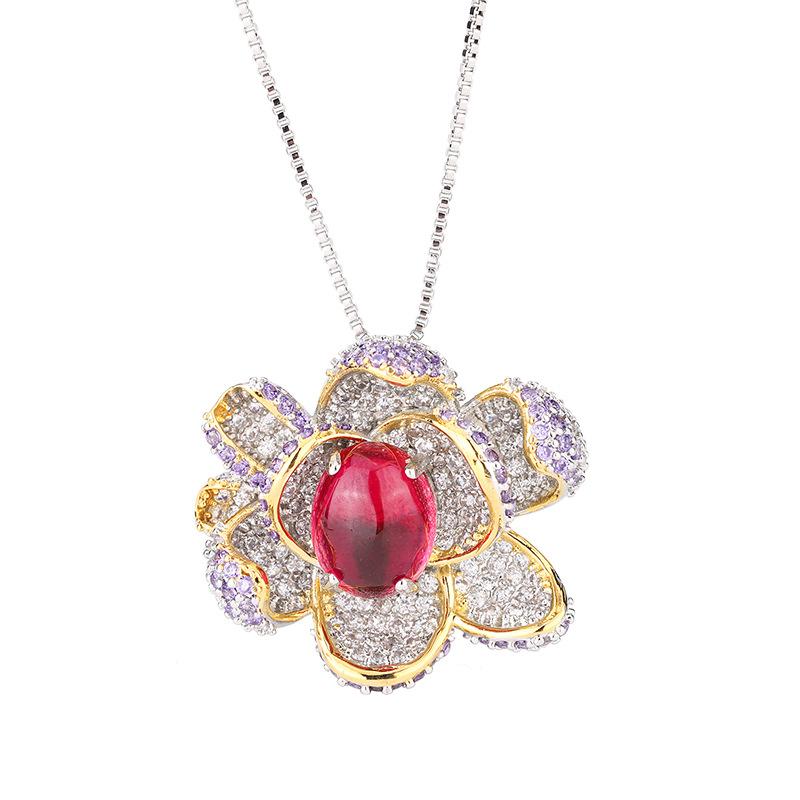Zestaw biżuterii Naszyjnik Pierścień Rubin Gołębia Krew Wysoki Temperament Róża Moda Damska