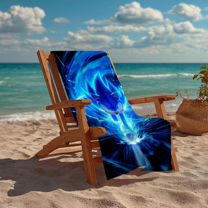 Ultra-Soft Beach Towel with Sonic Theme,Ideal for Pool - Camping, Diving - Perfect Travel Essential, Vibrant Beach Towel.