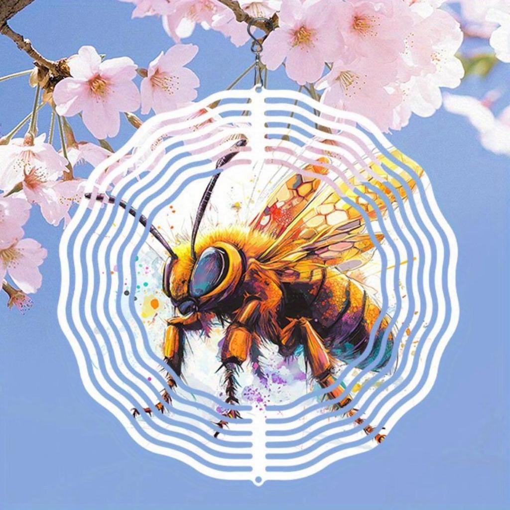 Metal Wind Spinner Garden Decor Outdoor Hanging Motion Bee Design for Patio Yard Holiday Ornament No Battery Needed