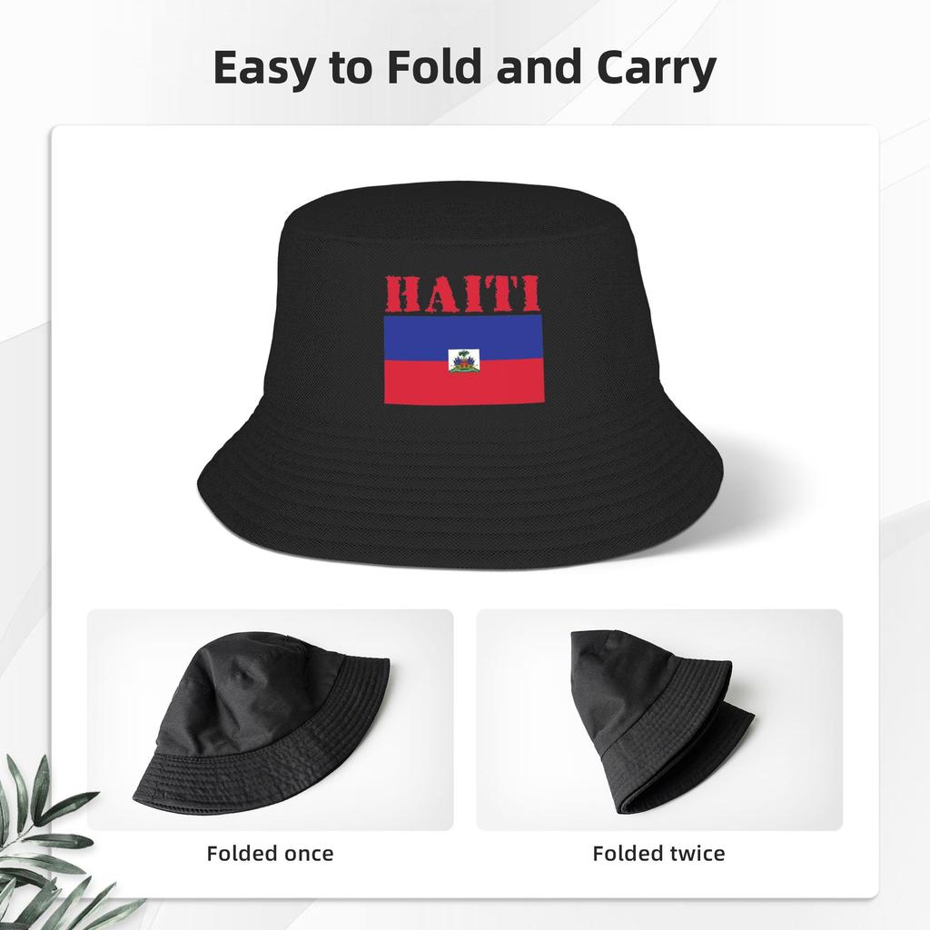 Women Bucket Hats Haiti Flag Spring Headwear Lightweight Vacation Fishing Caps Panama Hat Birthday Gift