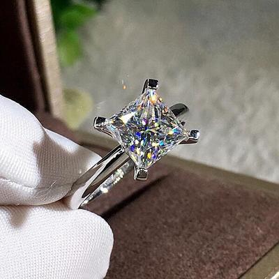 Minimalistischer quadratischer Zirkon-Diamant-Ehering für Damen - Eleganter Prinzessinnen-Stil Schmuck
