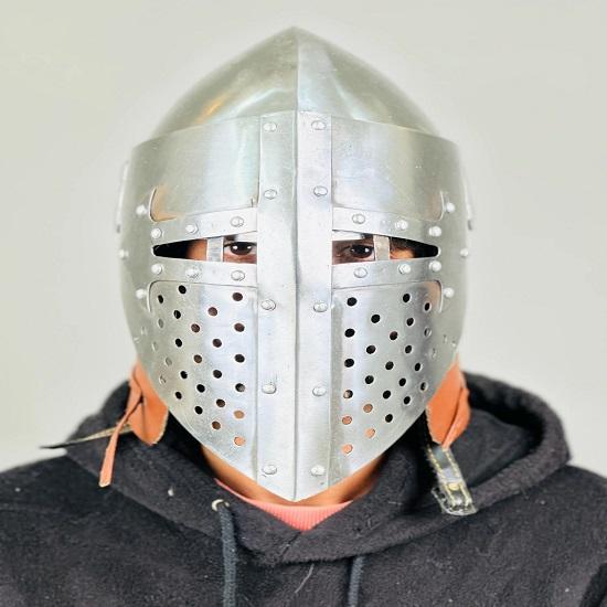 

Cosplay Barbuta Helmet Steel Helmet Barbut Medieval Knight Warrior Armor for LARP, Halloween, and Collectible Prop