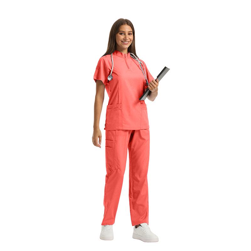 Damen Kurzarm Reißverschluss Scrub Set für Tierpflege, Krankenhaus, Arzt, Krankenschwester