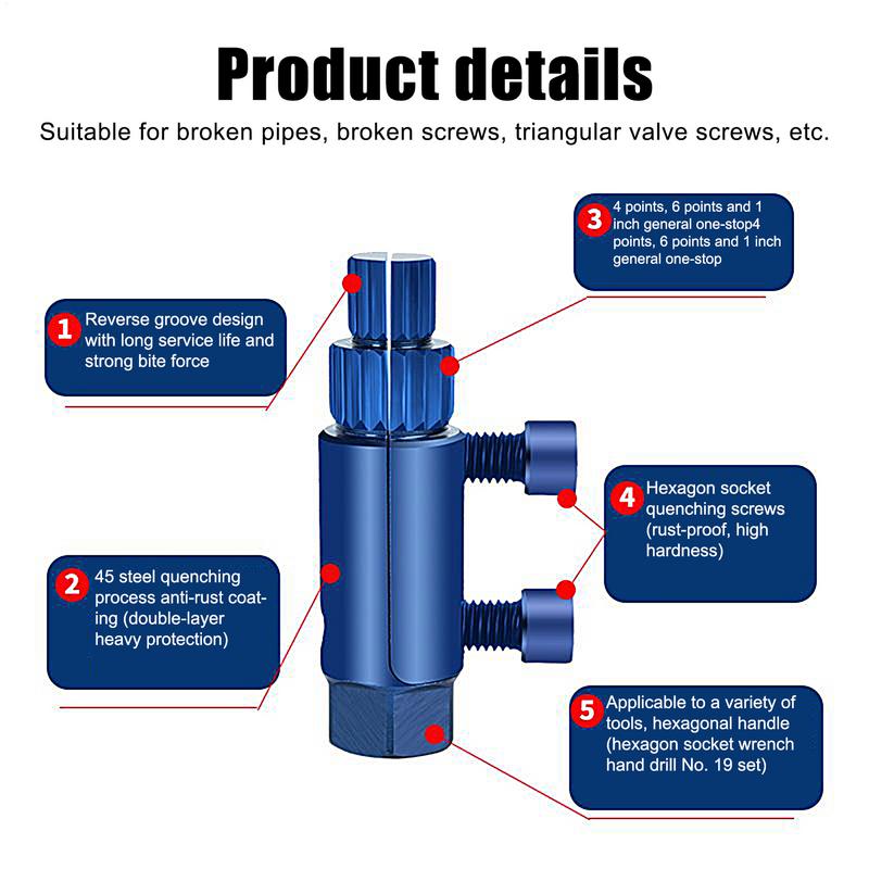 6 point faucet angle valve wire extractor water pipe breakage broken wire slide tooth broken end removal tool accessory set