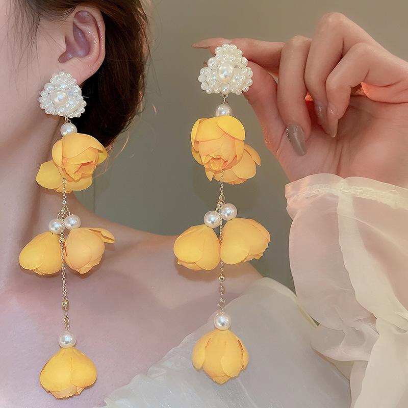 Żółte Kwiatowe Kolczyki z Frędzlami Super Nieśmiertelny Leśny Wiosna i Lato Słodkie Kolczyki Lekki Luksus Kolczyki Damskie