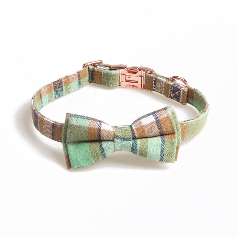 New Pet Dog Collar British Plaid Retro Rose Gold Bow Full Metal Collar  Dog Accessories Chihuahua Dog Y Harness