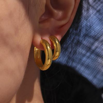 Stainless Steel Round Hoop Earrings for Women Simple Not Fading Waterproof Metal Earrings Anti-allergy Ear Buckle Punk Zircon
