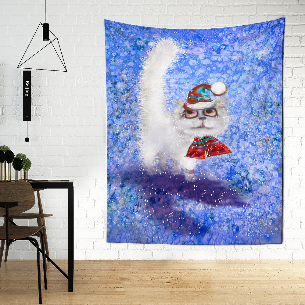 Sevimli Kedi Goblen Duvar Asılı Karikatür Hayvan Kawaii Tarzı Cadılık Mandala Yurt Oturma Odası Dekoru