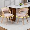 Set of Two Wooden Dining Chairs, Rotating Seats, Cotton-Linen Cushions, Curved Backrest, Accent Chairs for Kitchen, Café & Living Room (Pink Linen)