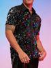 [Know And Give OBM] Men'S Multi-Color Sequined Shirt, Sparkling Short-Sleeve Top, Suitable for Parties, Club Attire, Stage Costume, Nightclubs And