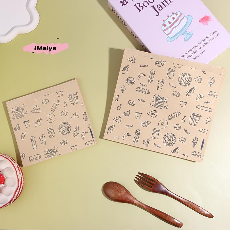 50Pcs Kraft Paper Bag Greaseproof Food Wrapping Disposable Packaging Baking Paper Plate Mat Kitchen Accessories