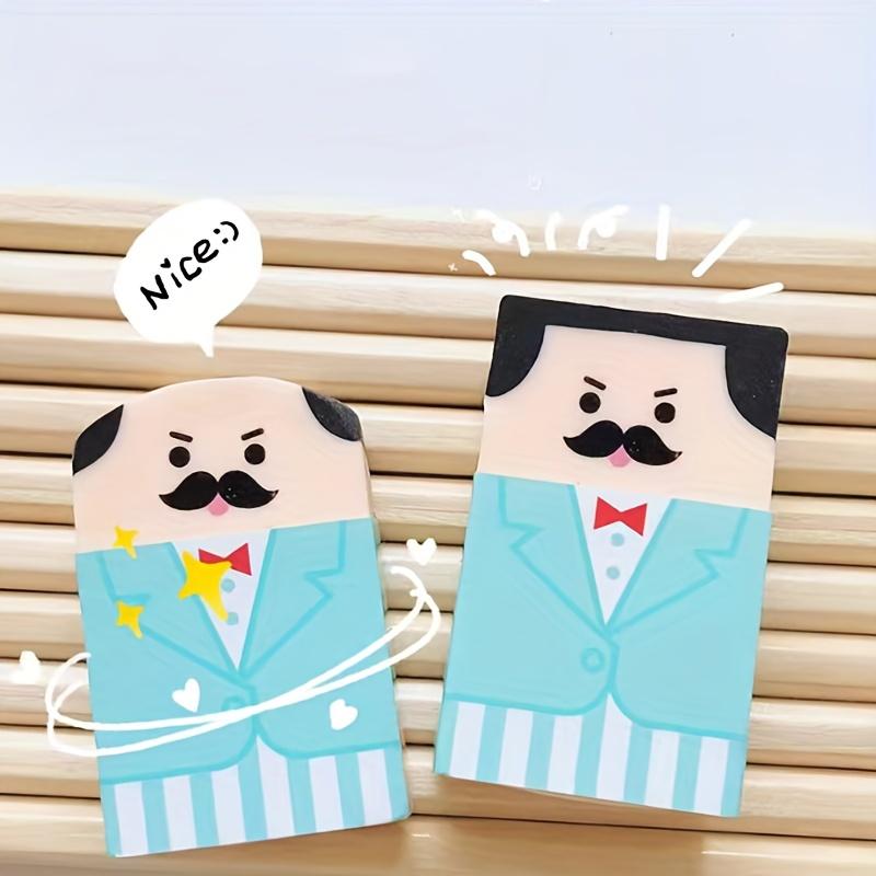 1pc Random Style Novelty for Man Eraser - Cute Crazy Old for Man Design, Light Blue Suit & Striped Pants with Red Bow Tie