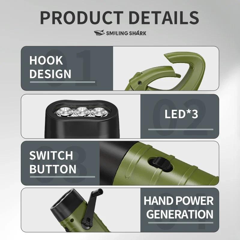 Solar Led Flashlights Portable Hand Cranked Dynamo Torch for Outdoor Riding Camping Power Hiking Long-range Emergency Lantern