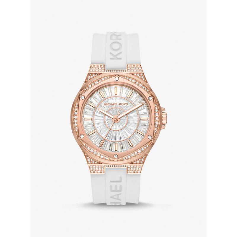 

Michael Kors Крупные часы Lennox с паве, покрытие цвета розового золота, силиконовый ремешок, MK7248 белый